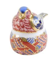 A Royal Crown Derby Collectors Guild Chaffinch Nesting paperweight, dated 1997, silver stopper, 8cm