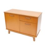 A 1960s/70s teak side cabinet, with one drawer, two doors, on square tapering legs, 76cm high, 102cm