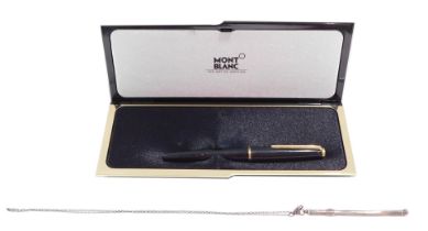 A Mont Blanc fountain pen, with 14k gold nib, boxed, together with a silver Deco swizzle stick on ne