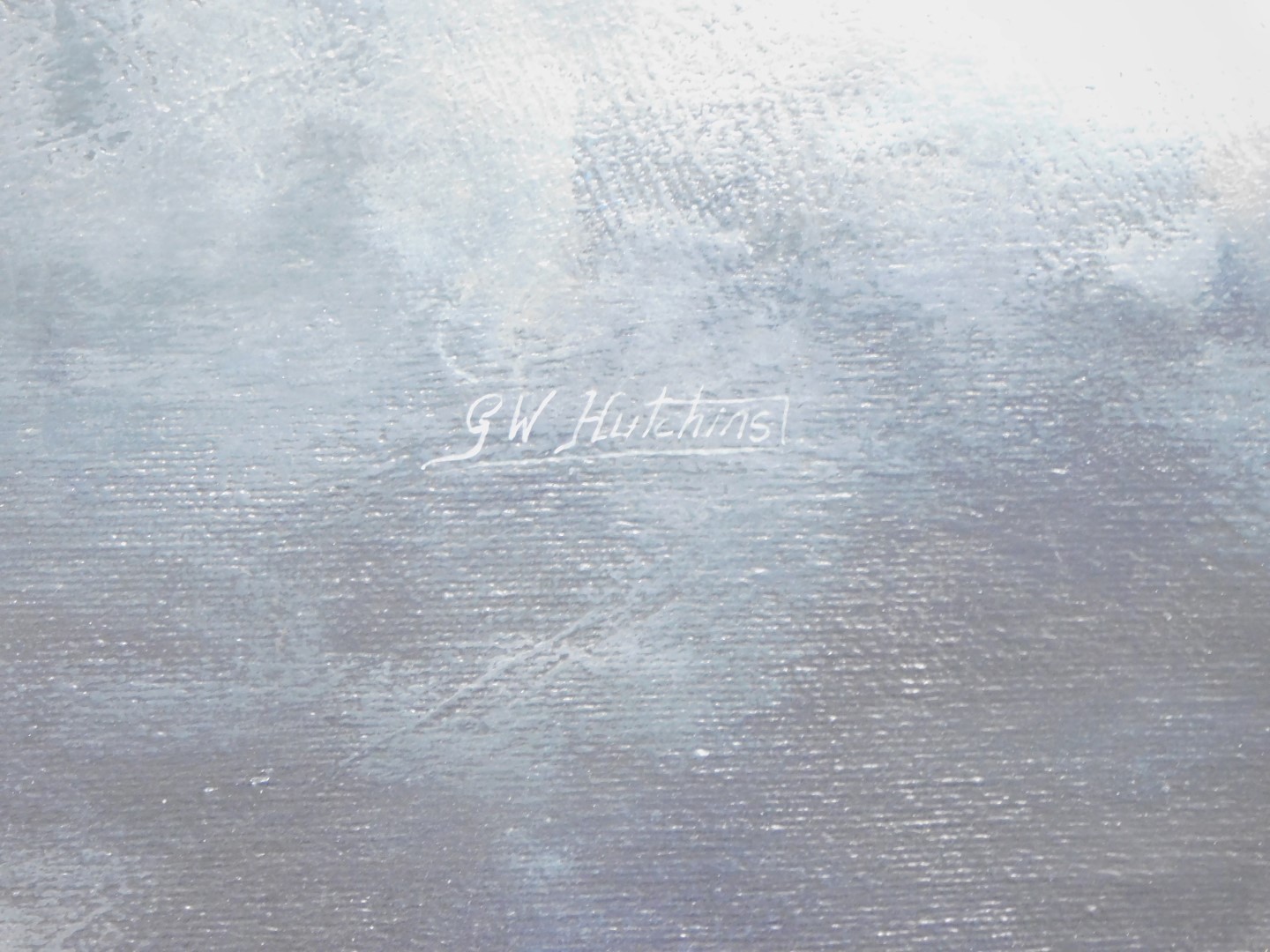 G W Hutchins (20thC School). Messerschmitt 109, oil on canvas, signed, 49cm x 75cm, in silvered fram - Image 3 of 3