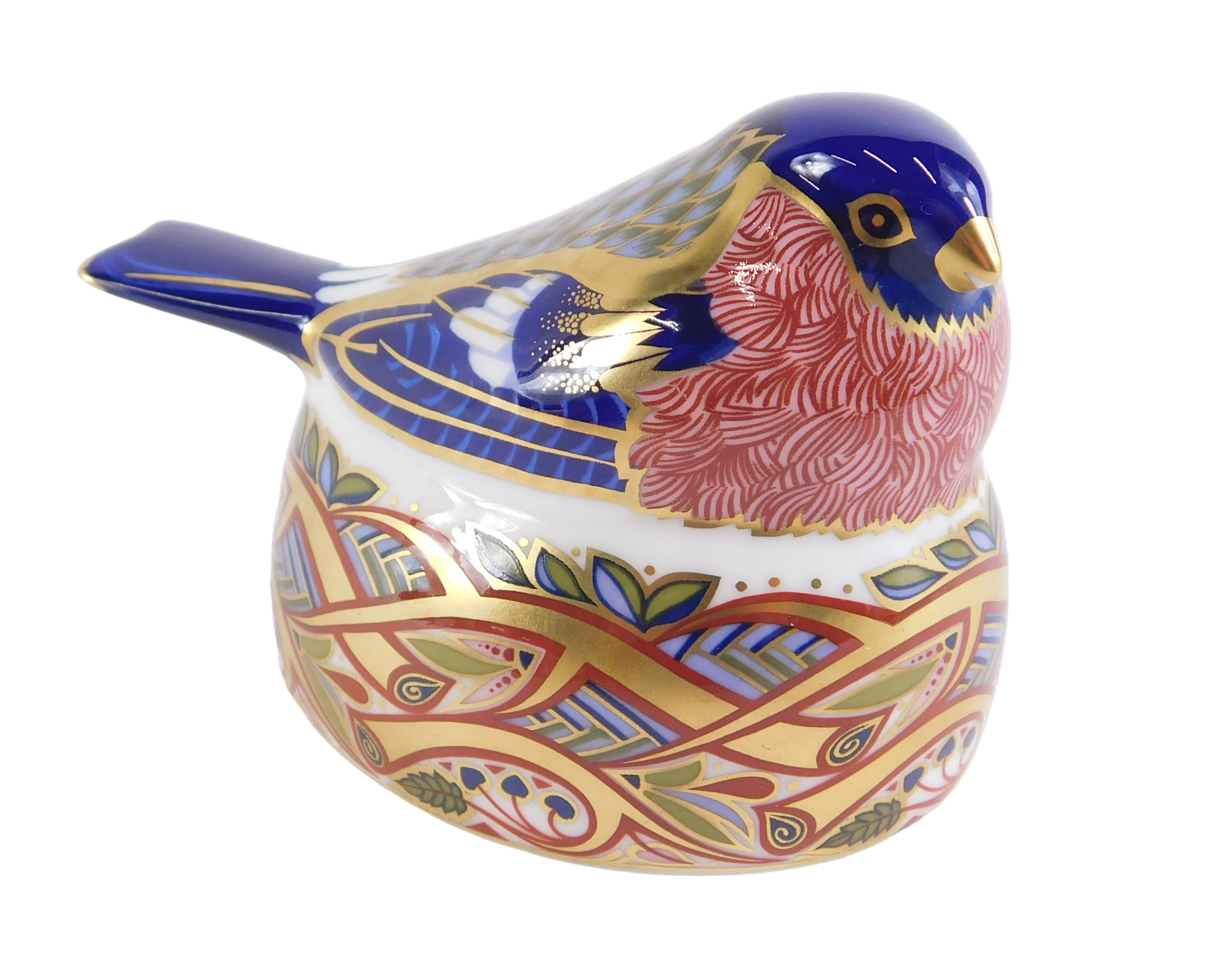 A Royal Crown Derby Bullfinch Nesting 1996 paperweight, with silver stopper, 7cm high.