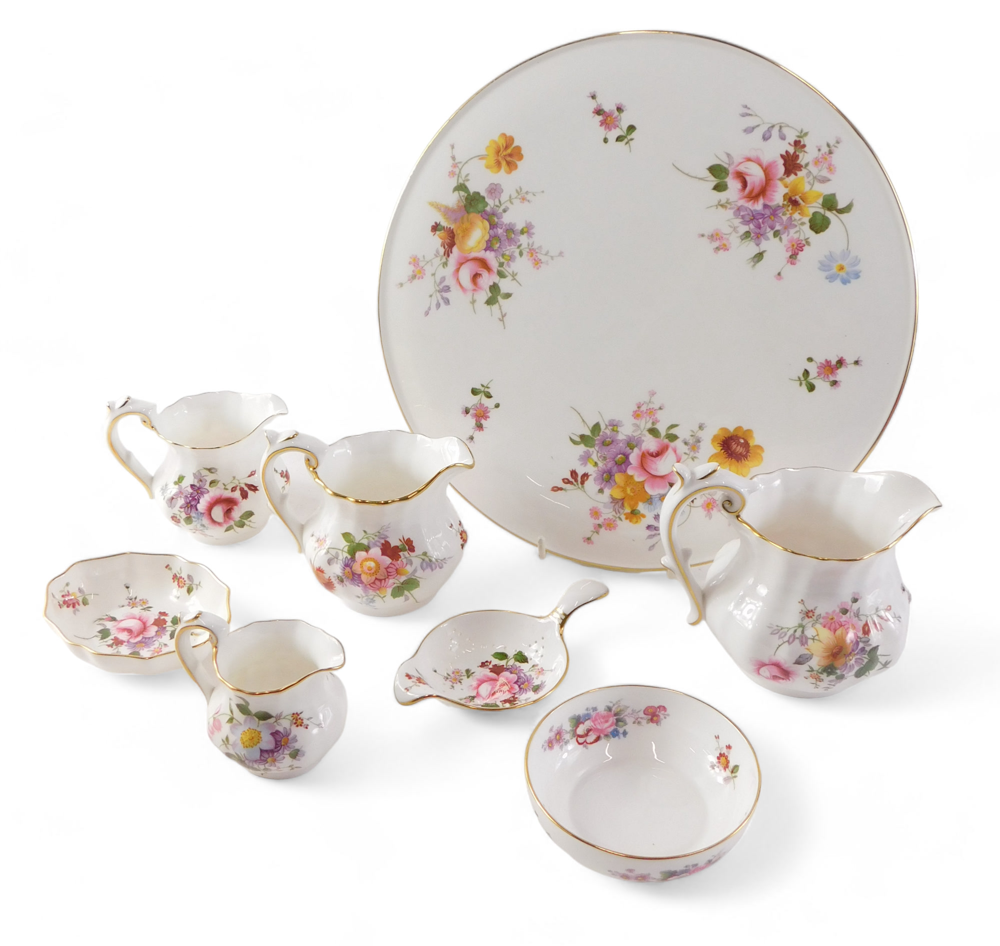 A quantity of Royal Crown Derby Posies pattern ceramics, to include a strainer, jug, platter, etc.,