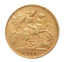 An Edward VII half gold sovereign, dated 1910.