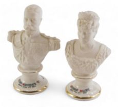 A pair of Arcadian crested china busts, each modelled in the form of George V and Queen Mary.