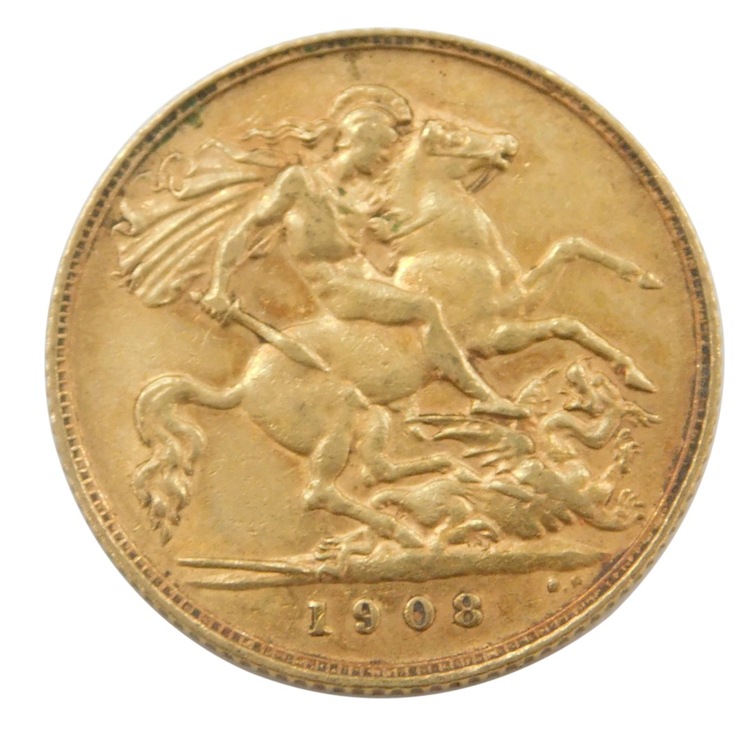 An Edward VII half gold sovereign, dated 1908.