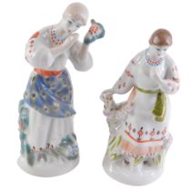 Two Russian porcelain figures, each formed as a female in flowing robe, blue character stamp to unde