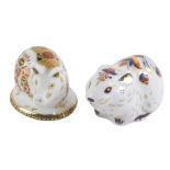 Two Royal Crown Derby paperweights, comprising Piglet on Imari oval base, with silver stopper, 4.5cm