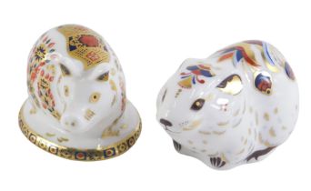 Two Royal Crown Derby paperweights, comprising Piglet on Imari oval base, with silver stopper, 4.5cm