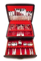 A part canteen of silver plated cutlery, in an oak case.