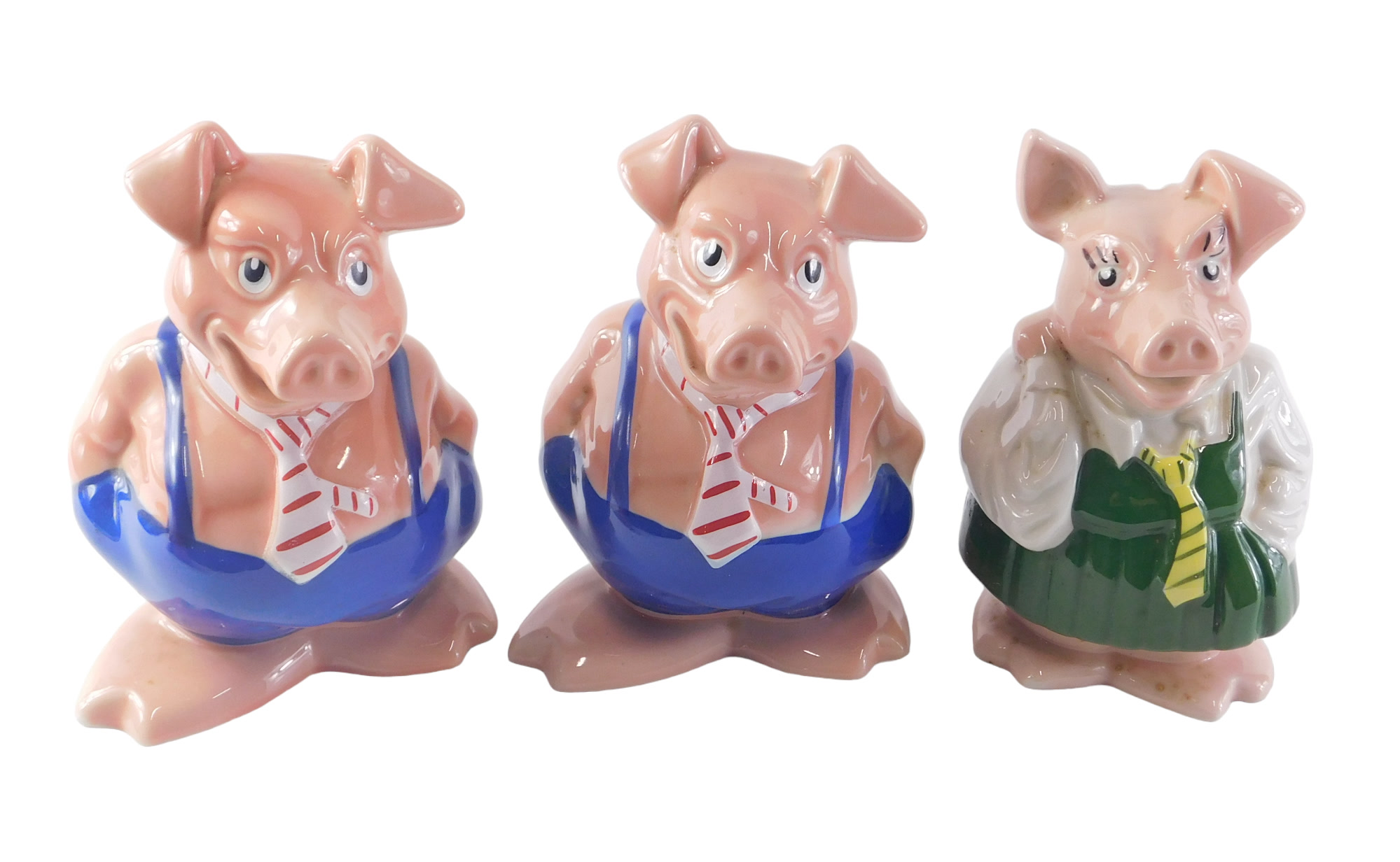 Three Wade NatWest piggy banks, comprising Daughter, Father and Mother, with two stoppers. (3)