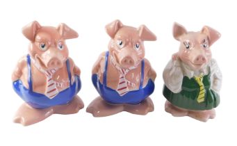 Three Wade NatWest piggy banks, comprising Daughter, Father and Mother, with two stoppers. (3)