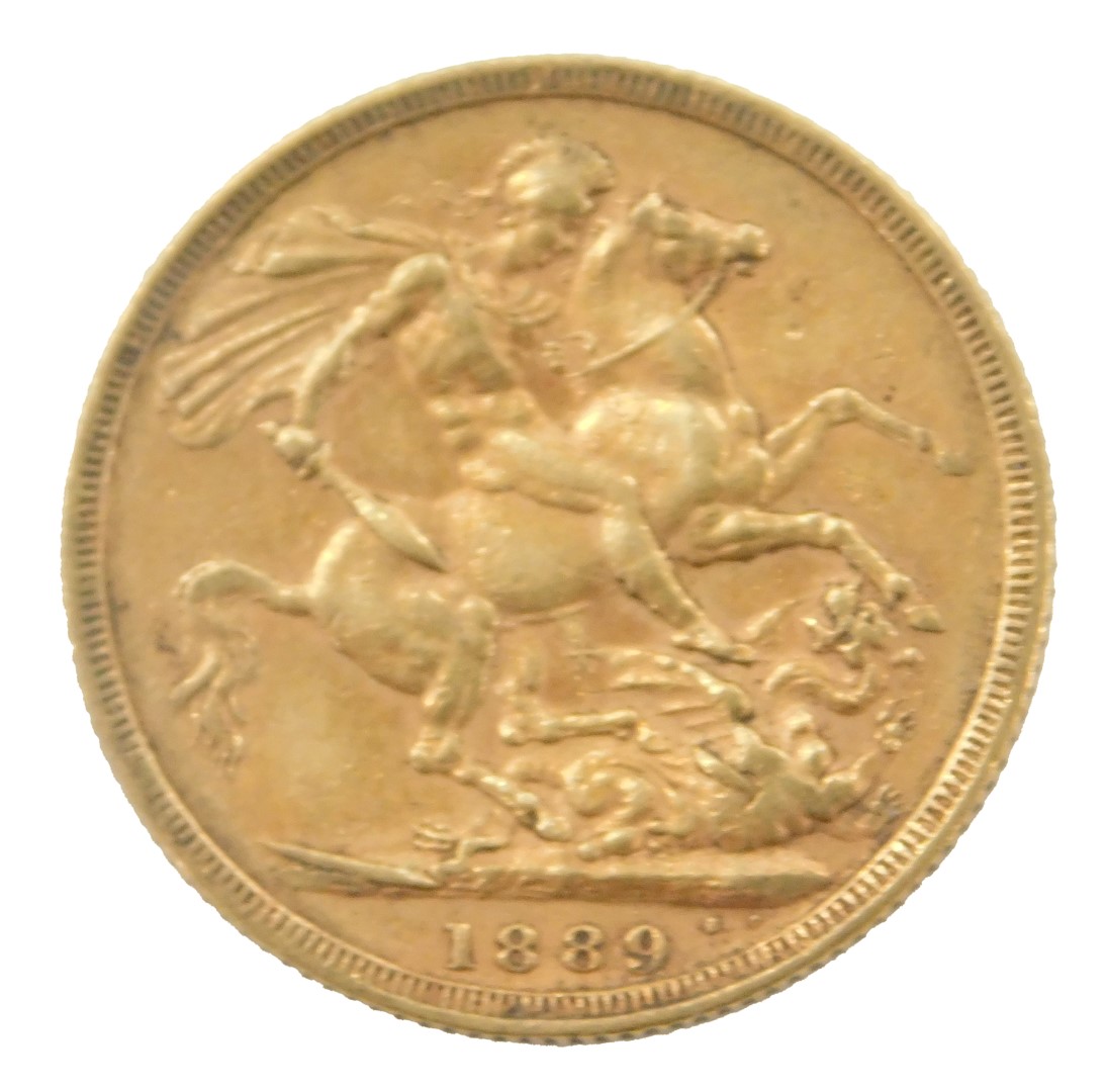 A Queen Victoria full gold sovereign, dated 1889.