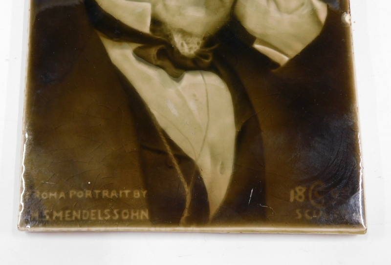 A 19thC Sherwin & Cotton ceramic tile, of William Gladstone from the portrait by Mendelssohn. - Image 3 of 3