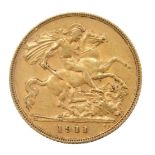 A George V half gold sovereign, dated 1911.