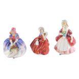 Three Royal Doulton small figures, comprising Valerie, Monica, and Autumn Breezes. (3)