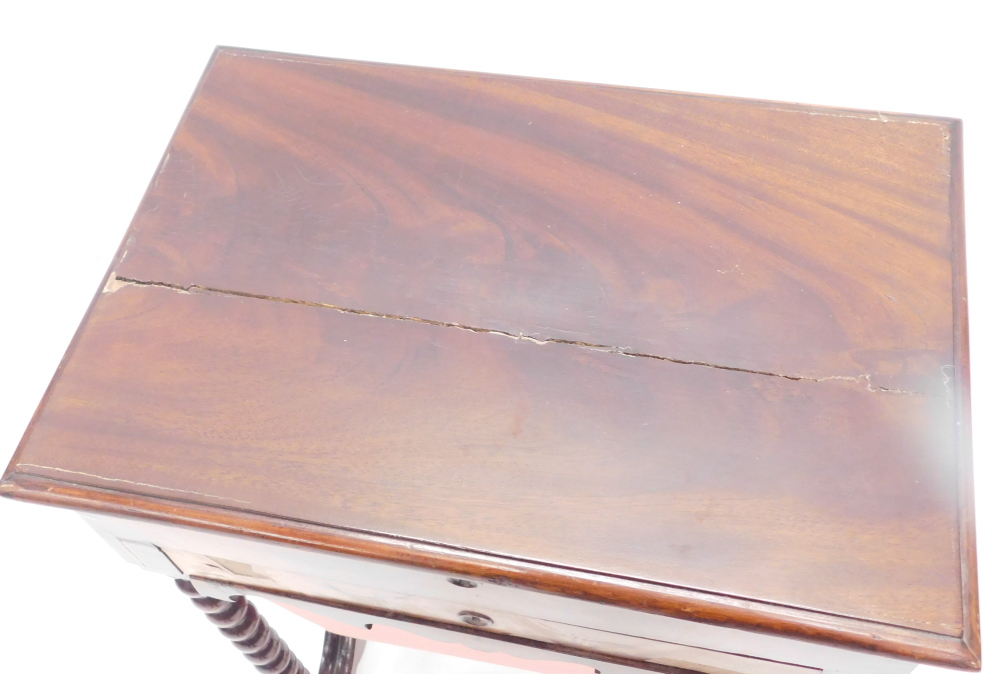 A 19thC mahogany work table, the hinged lid enclosing a maple veneered interior, above a drawer and - Image 5 of 5