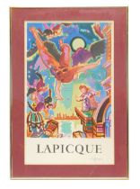 Charles Lapicque. Design with figures flying, buildings, etc., bearing date 1956, coloured print, si