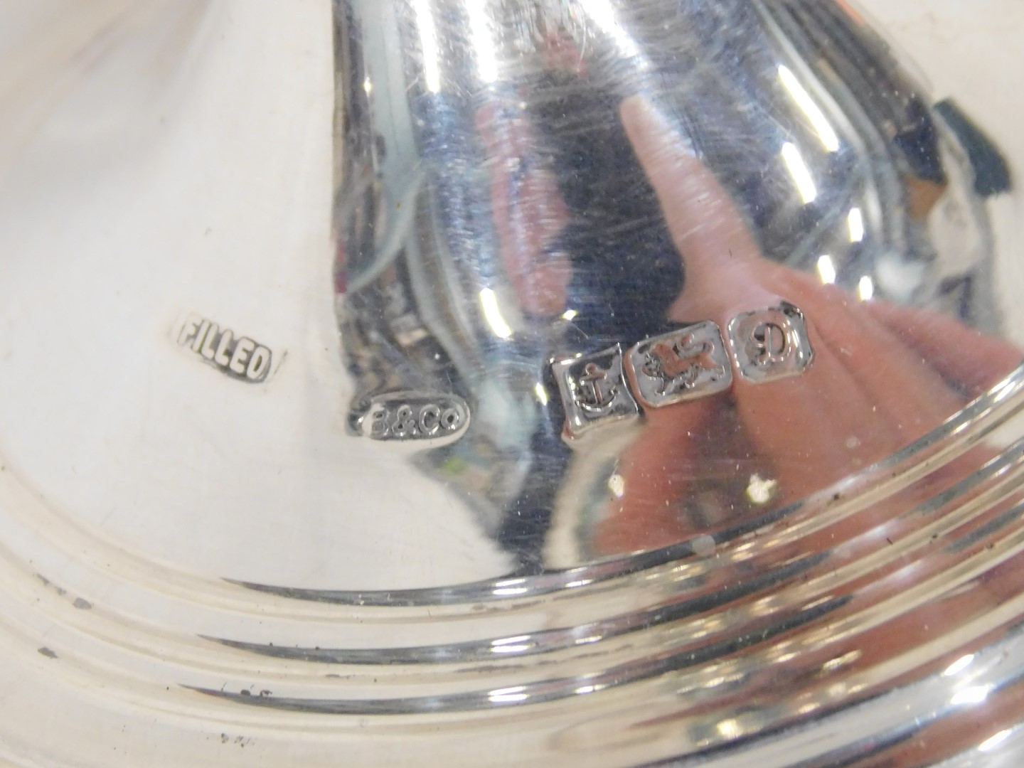 An Elizabeth II silver trumpet shaped specimen vase, and a decanter label, the vase with delicate en - Image 3 of 4