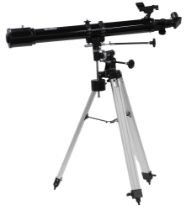 A Sky Watcher telescope, 95cm wide, and a tripod.