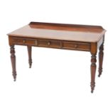 A Victorian mahogany side table, the rectangular top with a moulded edge, above three frieze drawers