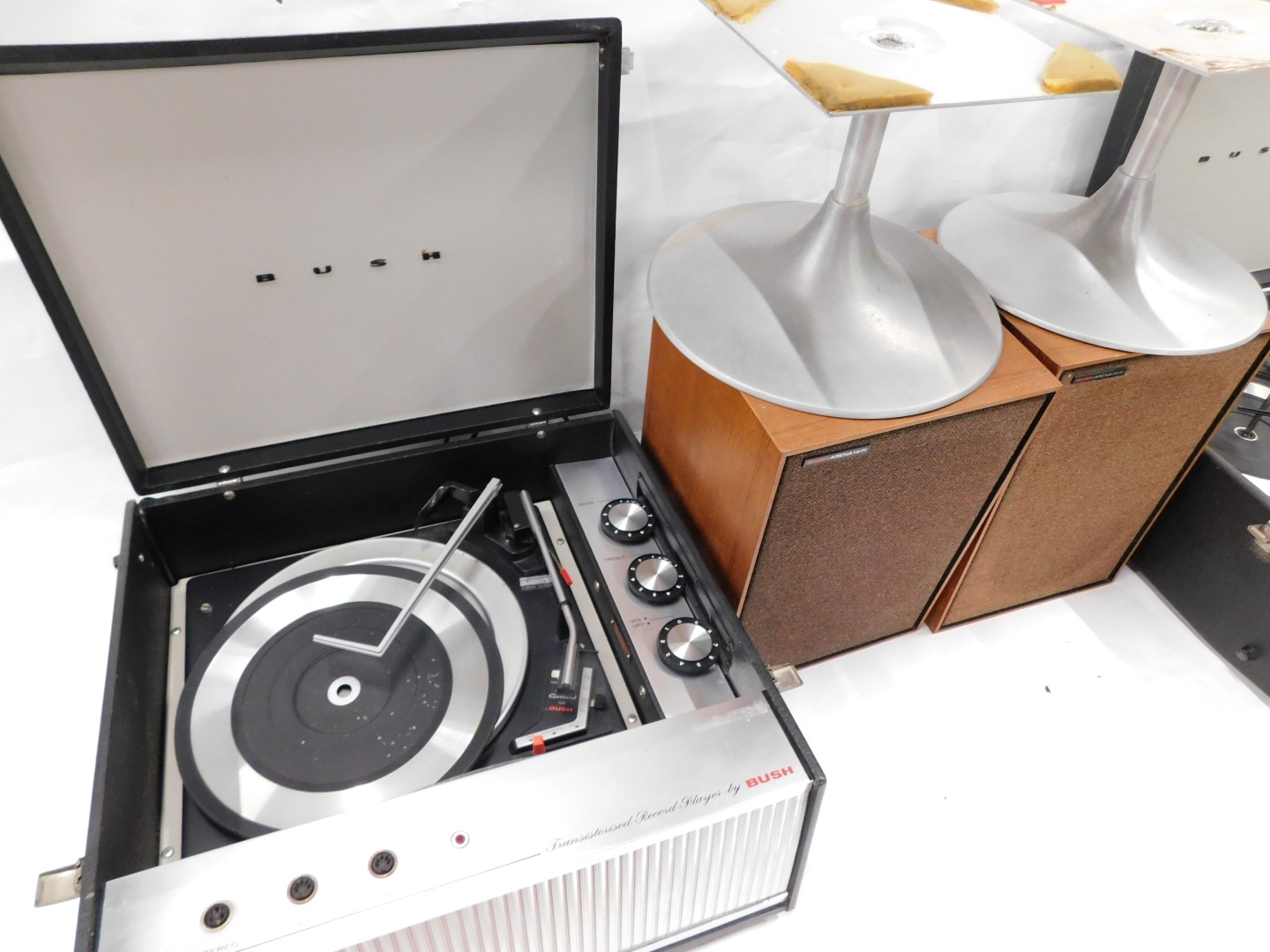 Two Bush vintage Transistorised record players, and a pair of Bush Arena speakers and - Image 2 of 3