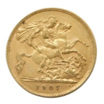 An Edward VII half gold sovereign, dated 1907.