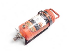 A Merryweather dry powder vintage fire extinguisher, bearing date 1971, with fixing bracket, 39cm hi
