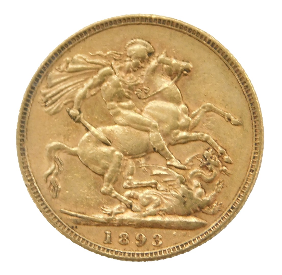 A Queen Victoria full gold sovereign, dated 1893.