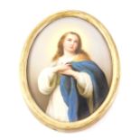 A 19thC continental painted porcelain portrait plaque, probably Berlin or Vienna, depicting Mary Mag