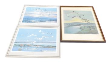After Peter Scott. Three bird prints, comprising After a Snowstorm, In the Winter Dusk and Floating