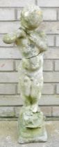 A reconstituted stone figure of a nude boy, on a rectangular base, 78cm high. (AF)