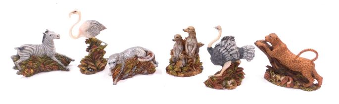Six From the Earth sculptures from Ann Richmond, Dooma Cheetah, Mbuni Ostrich, Paka Meerkat, Kala Le