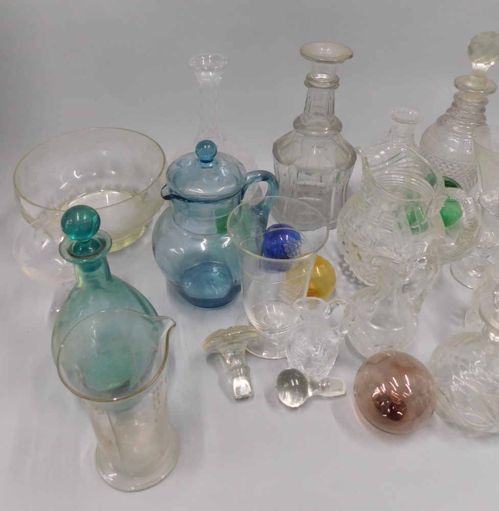 A quantity of 19thC and later glass, to include decanters, coloured glass floats, stoppers, jugs, et - Image 3 of 3