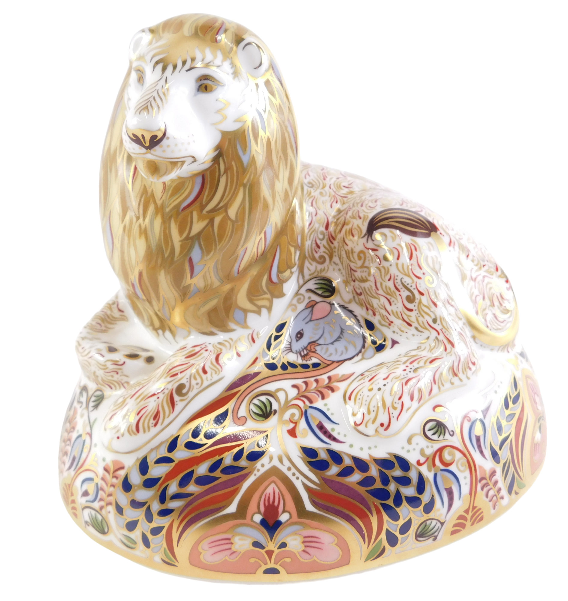 A Royal Crown Derby lion large paperweight, on a moulded base, with silver stopper, dated 1996 LX, 1