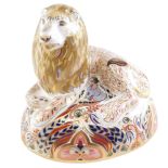 A Royal Crown Derby lion large paperweight, on a moulded base, with silver stopper, dated 1996 LX, 1