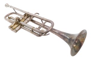 A Hawkes & Son Piccadilly empire trumpet, serial number 100020, case AF.