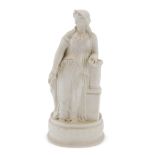 A 19thC Parian figure of a Neoclassical lady, on oval base, unmarked, 34cm high.