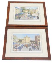 After MM Loxton. Market Day in Marsannay and Town Square Meursault, artist signed limited edition pr