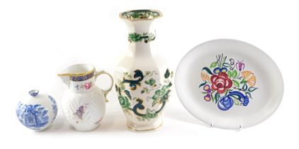 A large Mason's Chartreuse pattern vase, 30cm high, a Poole pottery oval dish, Coalport jug, and an