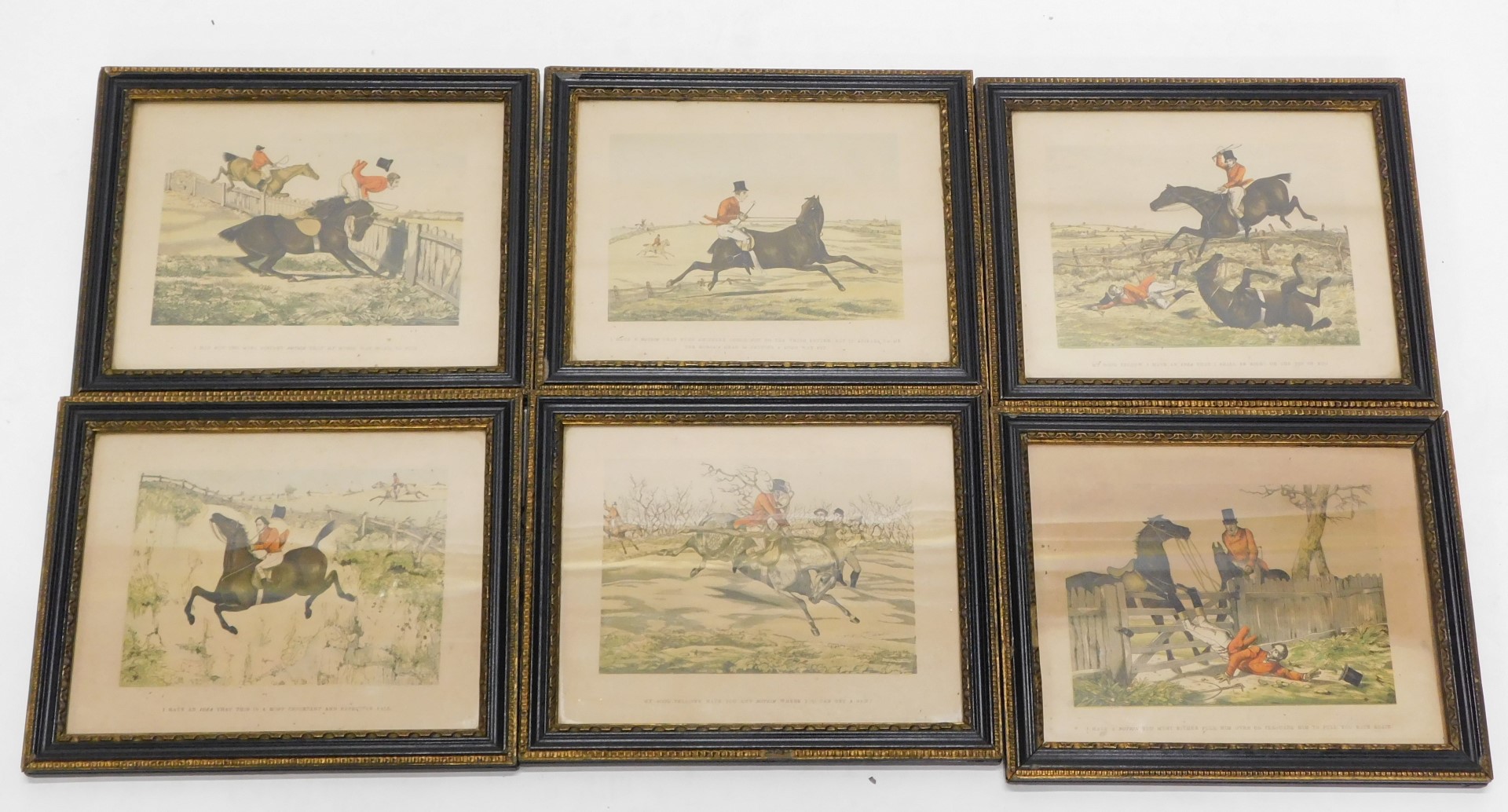 A set of six 19thC coloured hunting prints, to include I Have a Notion You Must Eight Pull Up ***, I - Image 2 of 2