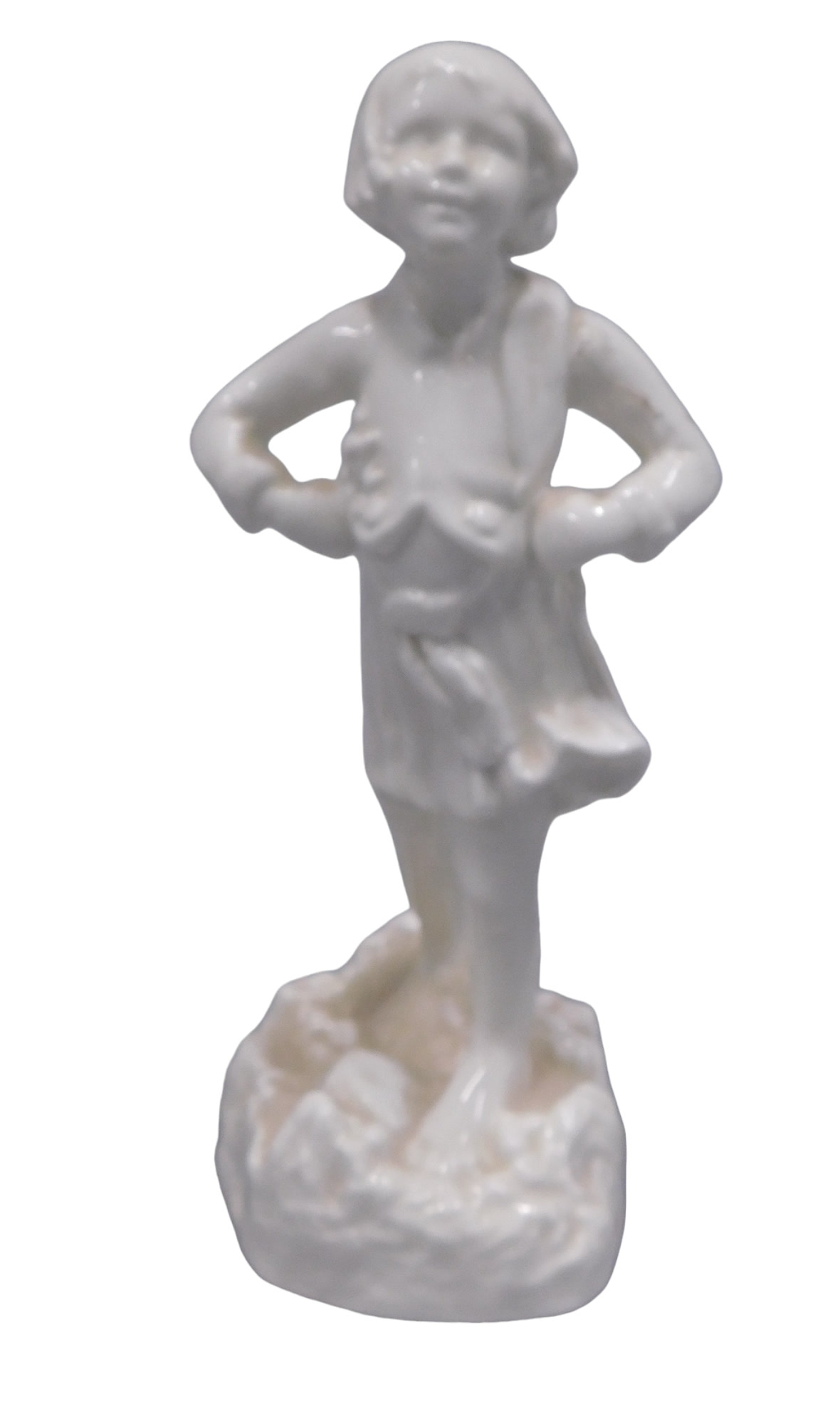 A mid 20thC porcelain figure of a girl, in the manner of Worcester After Doughty on circular base, 1