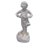 A mid 20thC porcelain figure of a girl, in the manner of Worcester After Doughty on circular base, 1