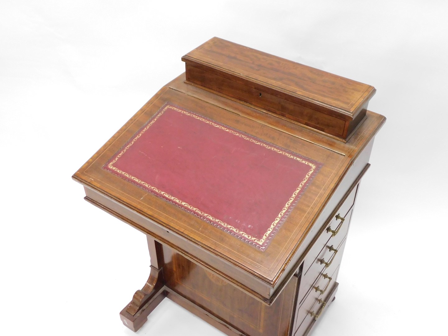 An Edwardian mahogany and satinwood cross banded Davenport, the top with a hinged letter compartment - Image 2 of 4
