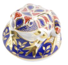 A Royal Crown Derby frog paperweight, with silver stopper, 7.5cm high.