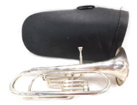 A Boosey and Hawkes silver plated euphonium, in black carrying case.