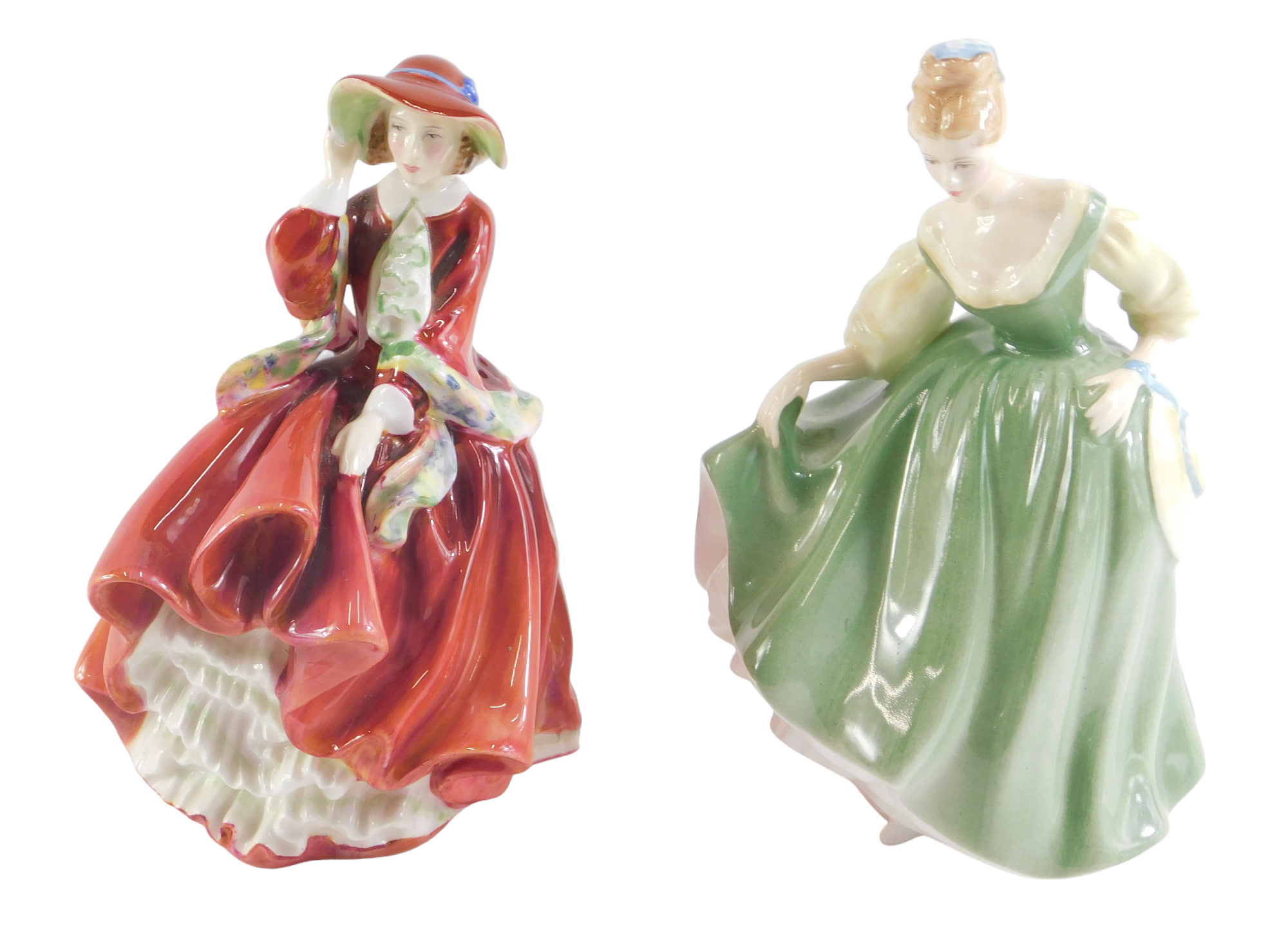 Two Royal Doulton large figures, comprising Fair Lady, and Autumn Breezes, 21cm high. (2)
