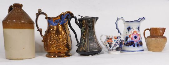 Miscellaneous ceramics, to include a Stiff and Co stoneware jug, lustre jug, stoneware jar stamped J
