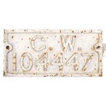 A Great Western Railway cast iron plate, numbered 104447, 31cm wide.
