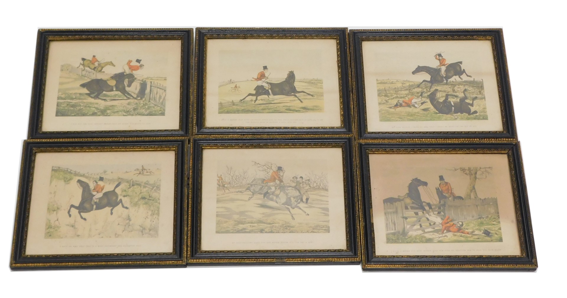A set of six 19thC coloured hunting prints, to include I Have a Notion You Must Eight Pull Up ***, I