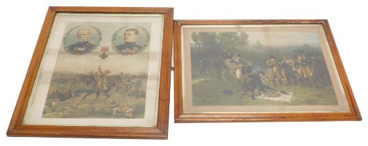 19thC School. Napoleon and His Generals, chromolithograph, 45cm x 60cm, another depicting Field Mars